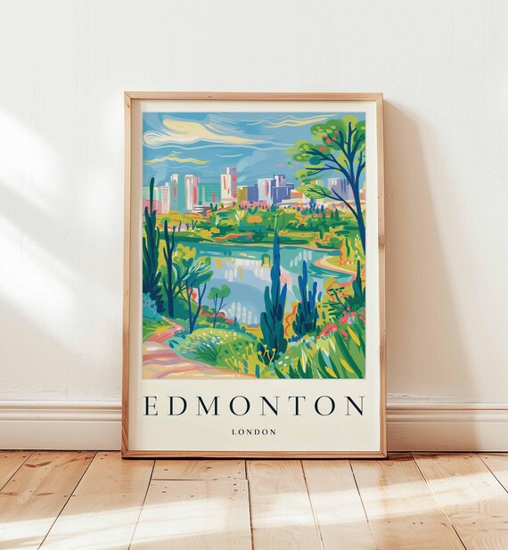 Edmonton London Park Lake Skyline Green City Travel Art Poster