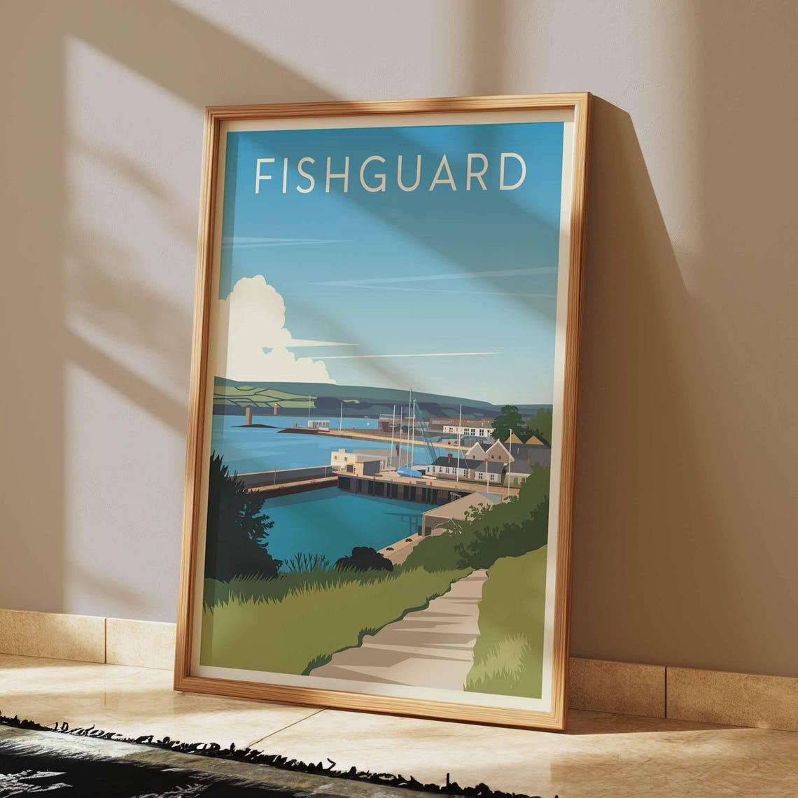 Fishguard Harbour and Breakwater Welsh Coast Travel Art Poster - Image 2