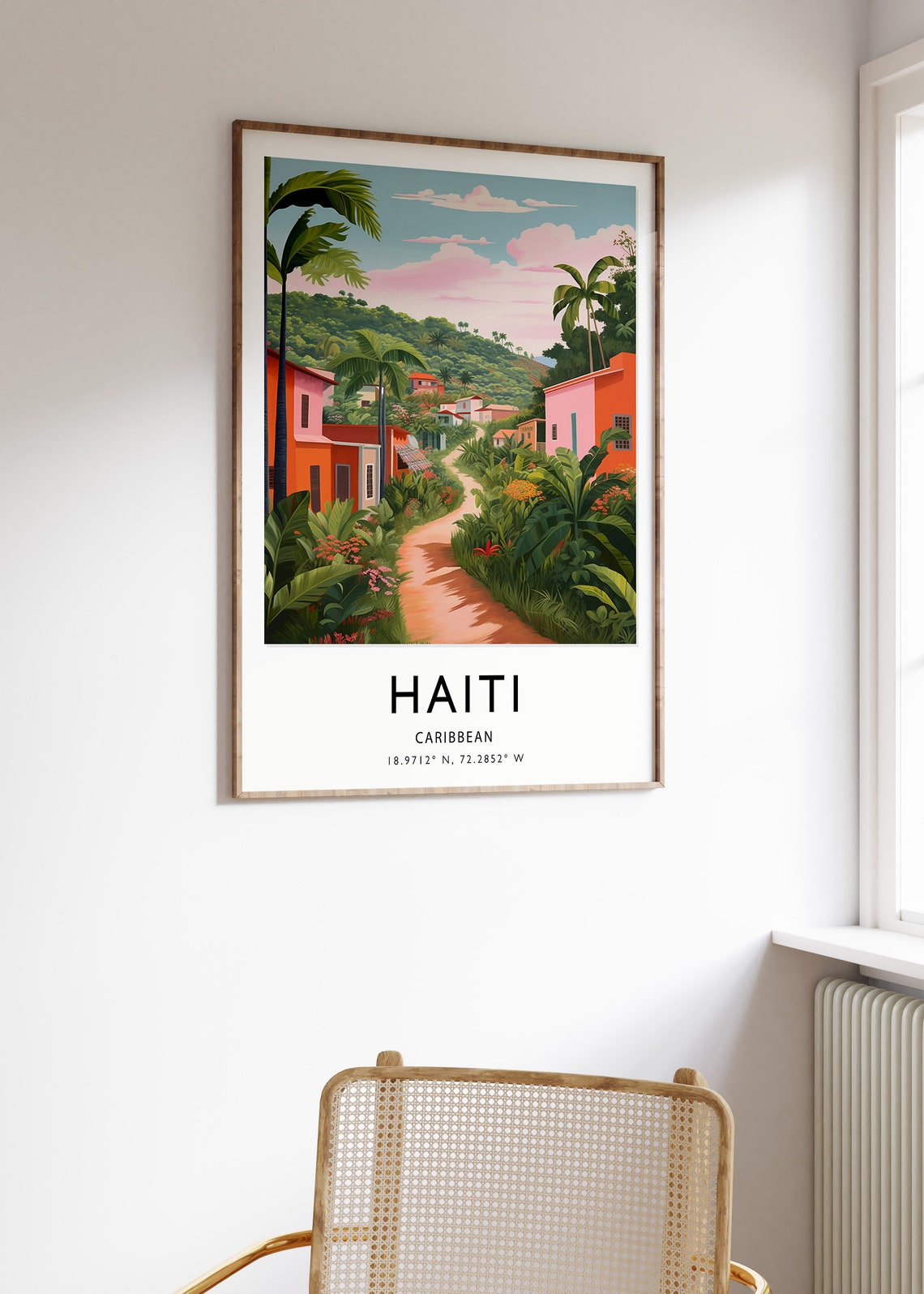Haiti Caribbean Tropical Village Palm Road Modern Coordinates Poster - Image 3