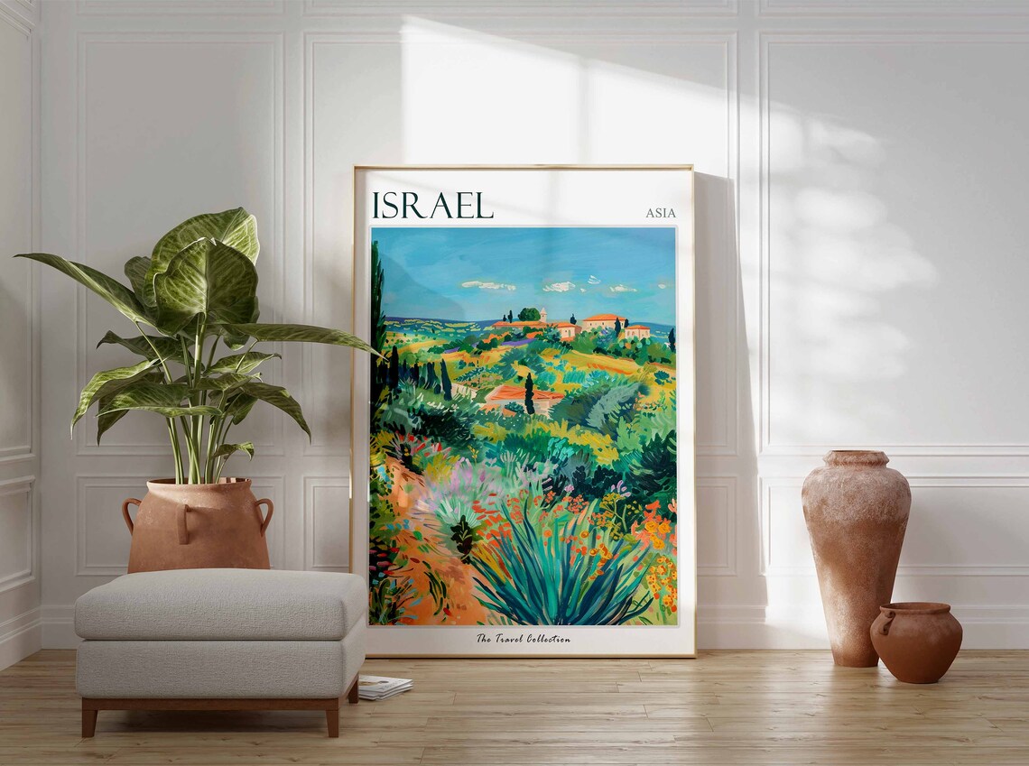 Israel Asia Colorful Flower Garden Village Hillside View Poster - Image 2