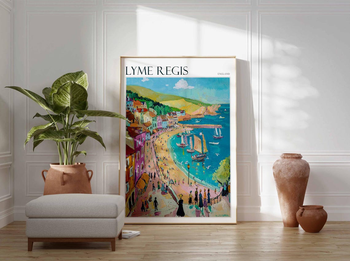 Lyme Regis England Harbor Colorful Beach Boats Seaside Poster - Image 2