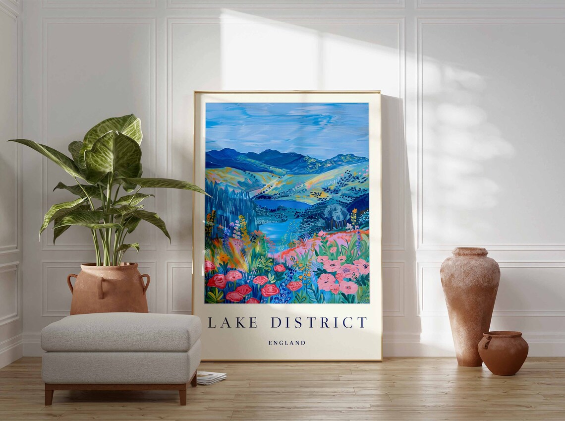Lake District England Mountains Lake Wildflowers Nature Art Poster - Image 3