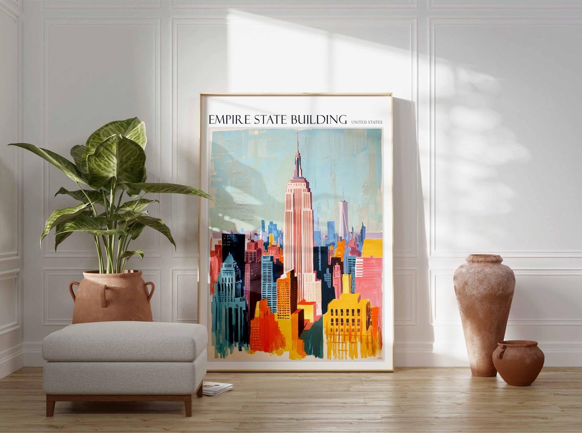 Empire State Building United States Colorful Skyline Art Poster - Image 2