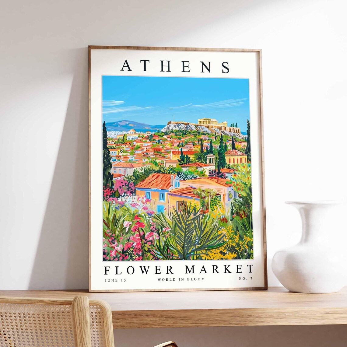Athens Flower Market Poster Greece Print Greek Floral Wall Art City Blooms Decor Botanical Europe Travel