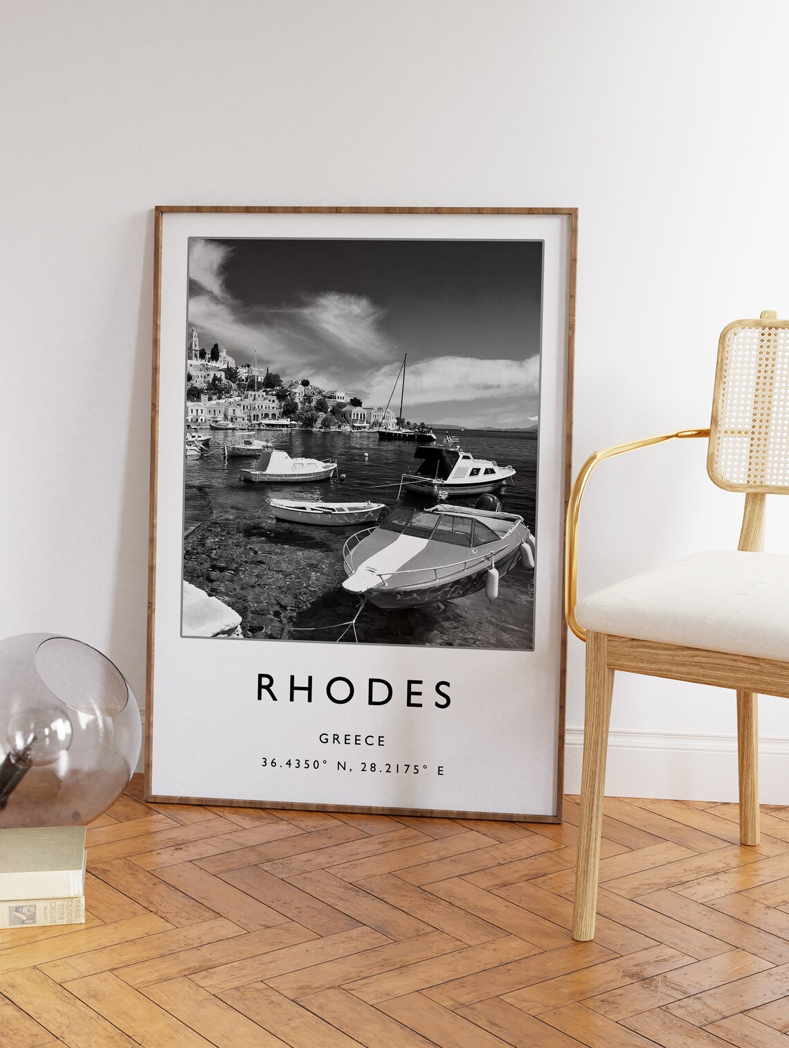 Rhodes Greece Travel Poster, Black and White Art Print - Image 3