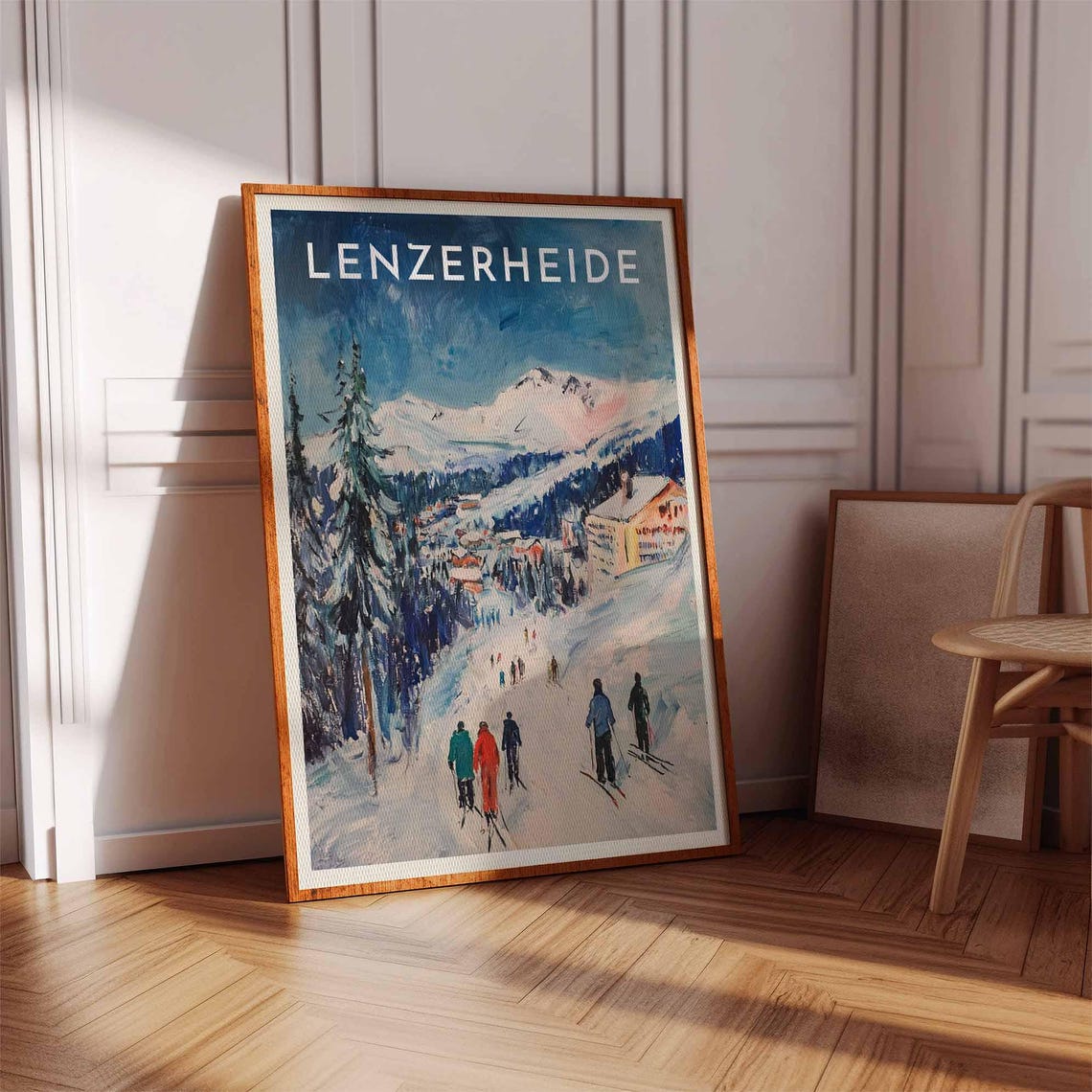 Lenzerheide Switzerland Skiers Slope Village Pines Winter Ski Poster - Image 3