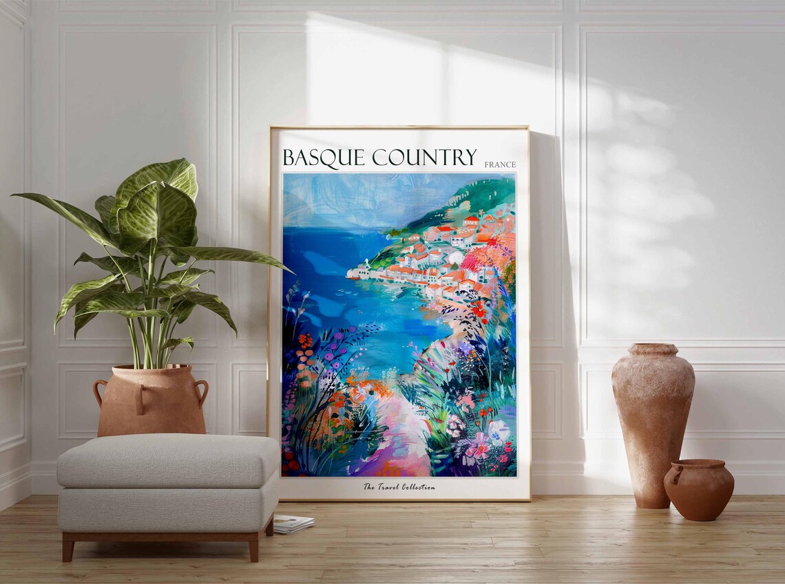Basque Country France Hillside Coastal Village Wildflower Poster - Image 3