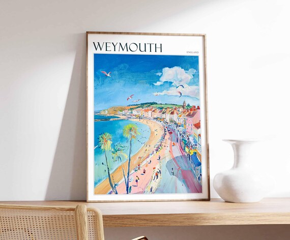 Weymouth England Sunny Beach Promenade Kites Palm Trees Poster