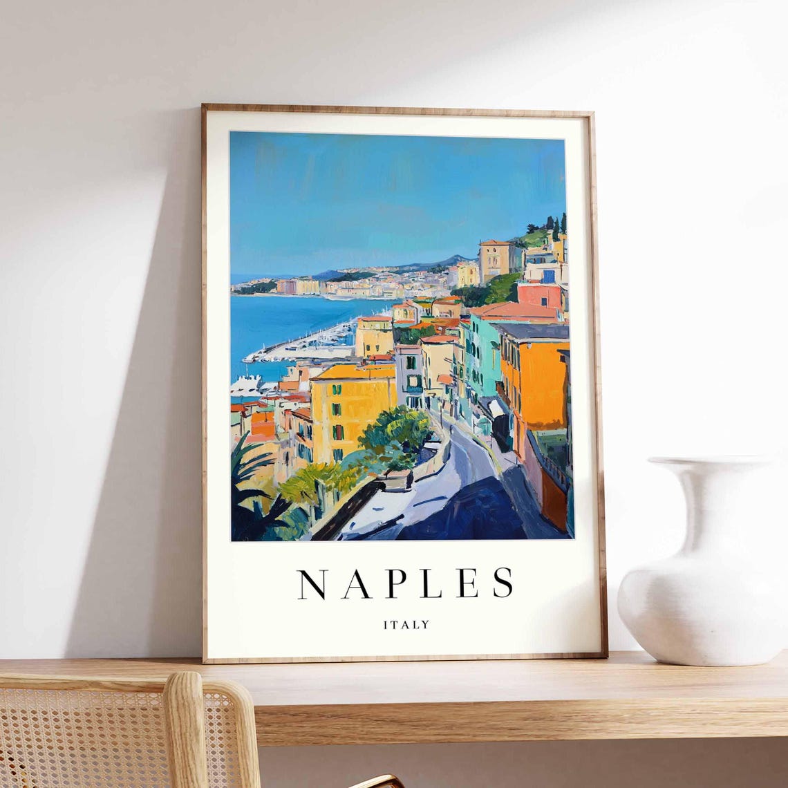 Naples Italy Winding Road Overlooking Blue Harbor View Poster