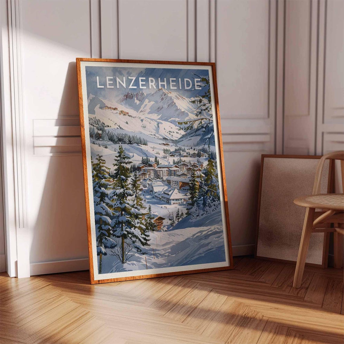 Lenzerheide Switzerland Watercolor Snowy Village Valley Ski Poster - Image 3