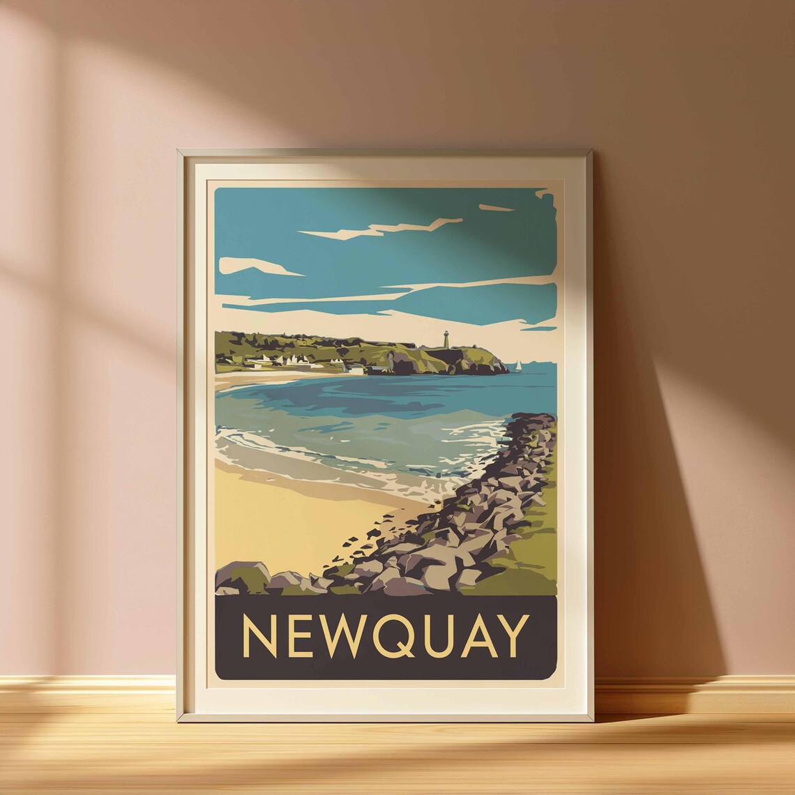 Newquay England Cornwall Rocky Bay Seaside Headland Retro Travel Poster - Image 3