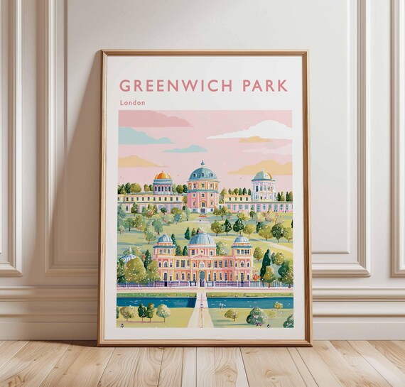 Greenwich Park London Travel Poster Domed Buildings Garden Art
