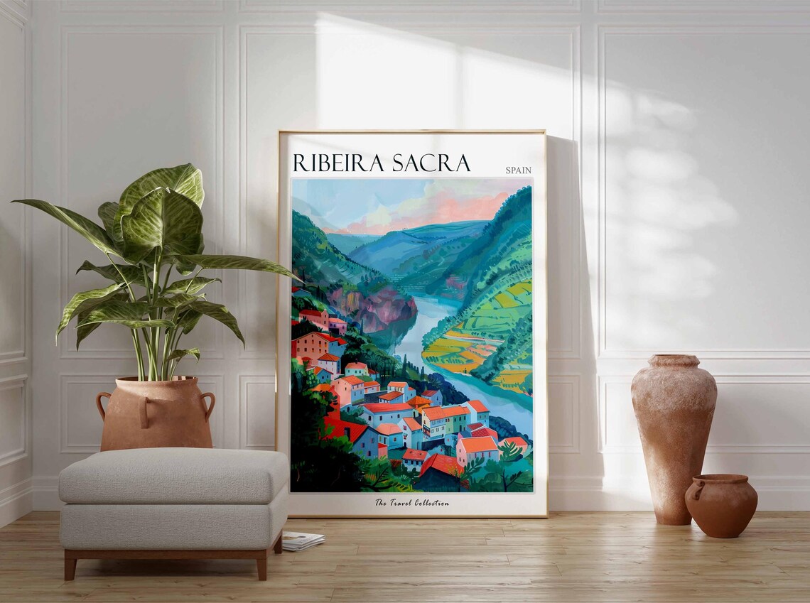 Ribeira Sacra River Valley Village Terraces Spain Travel Poster - Image 3