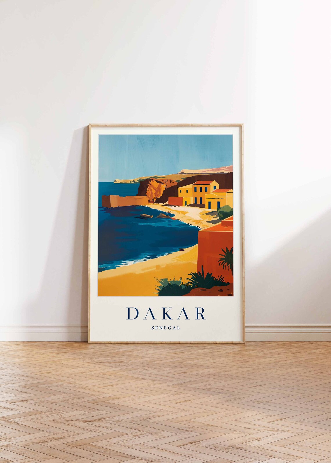 Dakar Senegal Golden Cove Deep Blue Sea Orange Cliffs Travel Poster - Image 2
