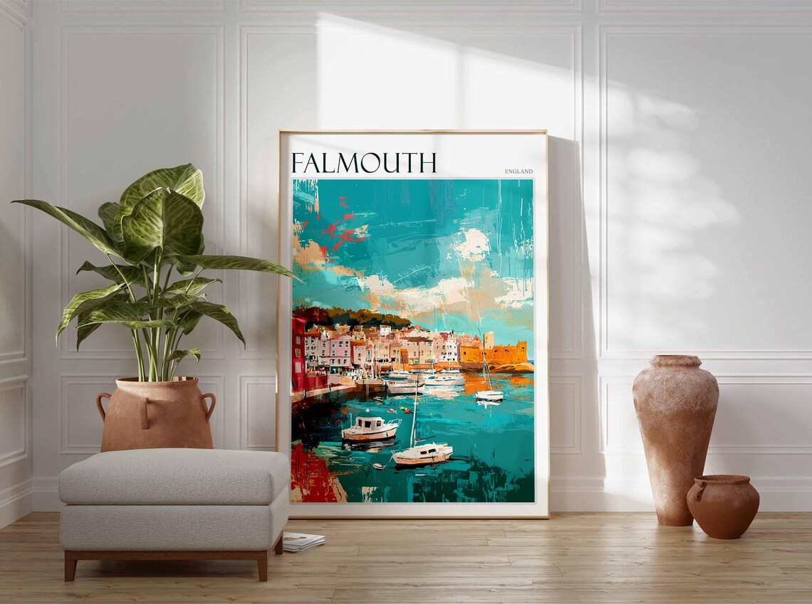 Falmouth England Harbor Sailboats Abstract Coastal Art Poster - Image 3