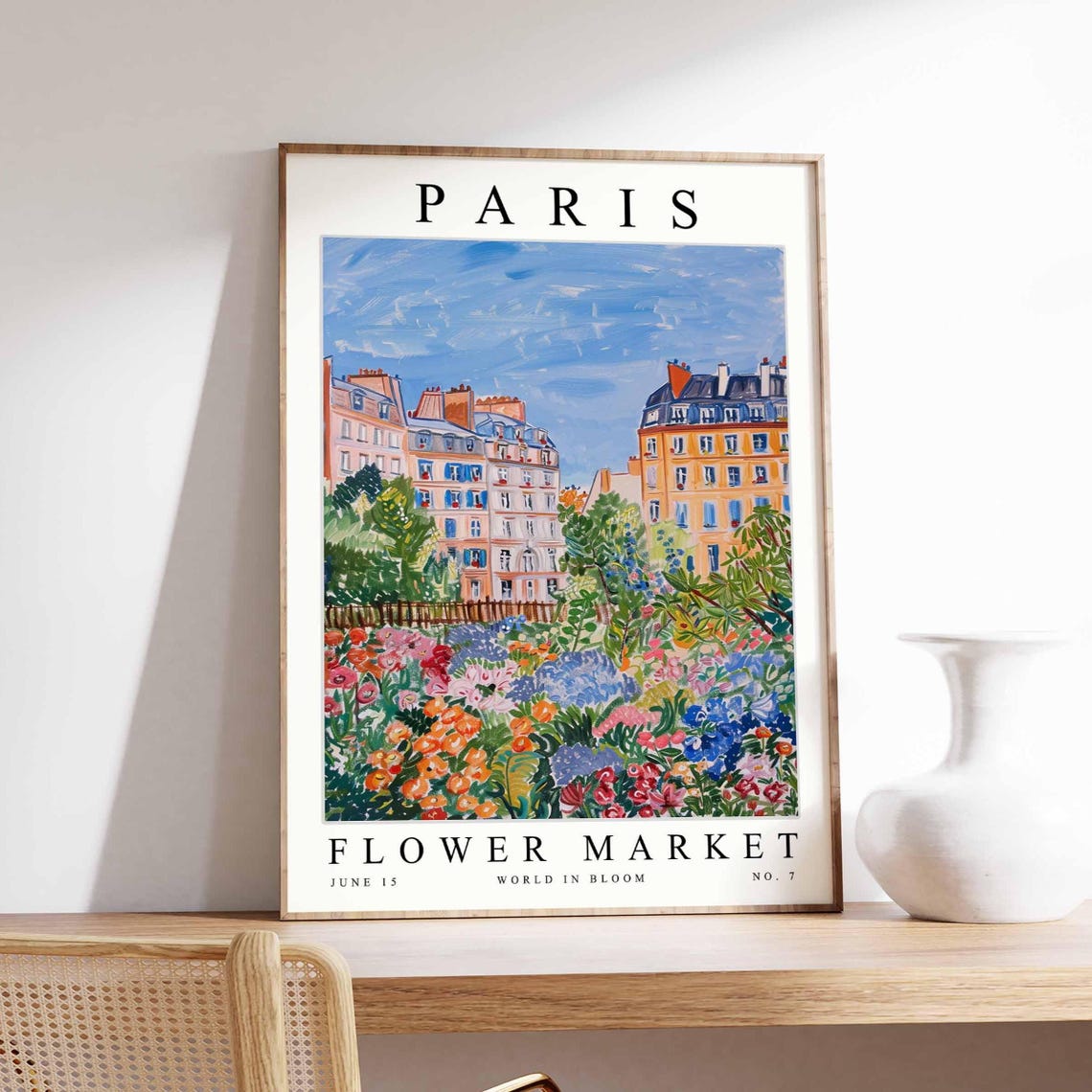 Paris Haussmann Buildings Bloom Garden Flower Market View Poster