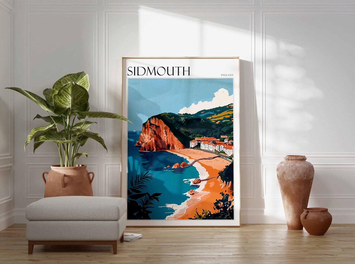 Sidmouth Red Cliffs Coastal Travel Poster England Seaside Town - Image 2
