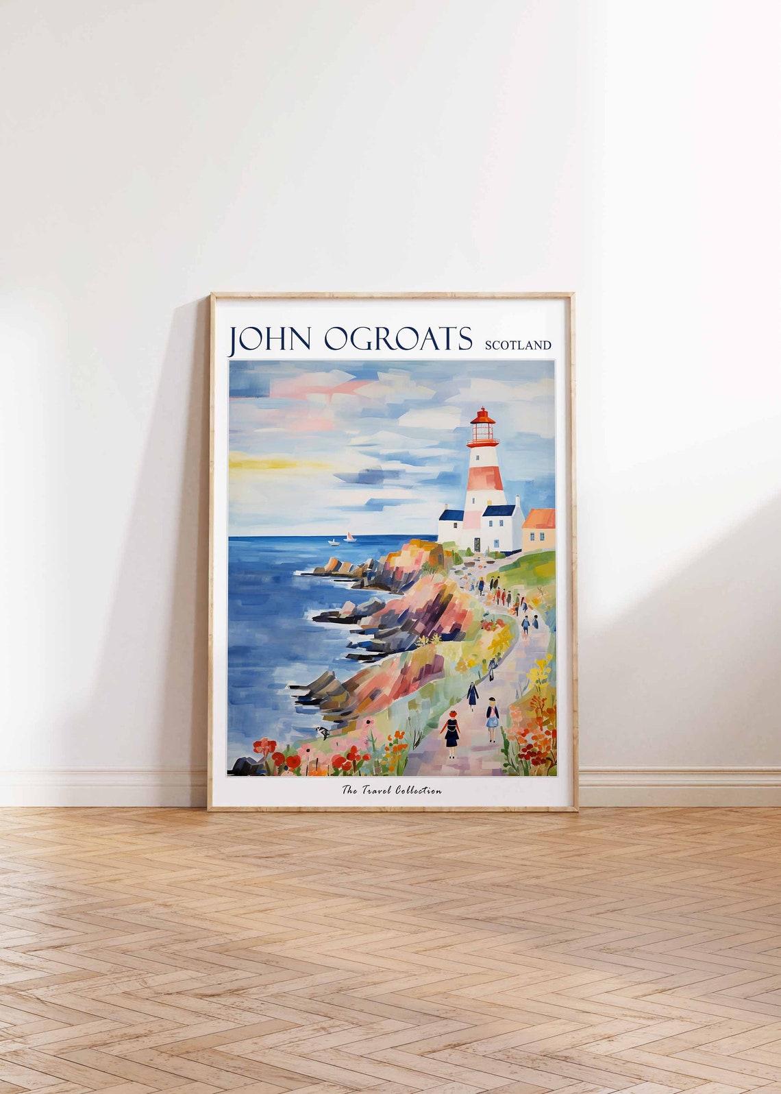 John Ogroats Scotland Red Topped Lighthouse Over the Cliffs Poster - Image 2