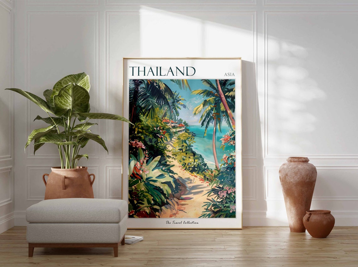 Thailand Asia Tropical Garden Path Palms Turquoise Sea Poster - Image 2