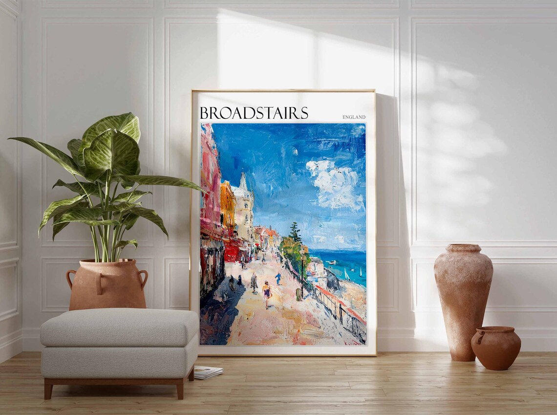 Broadstairs Kent Seafront Promenade Impressionist Oil Painting Travel Poster - Image 3