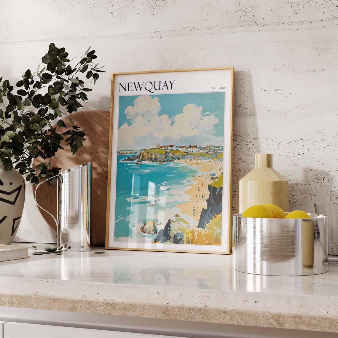 Newquay England Wide Beach Rocky Cliffs Headland Town Poster - Image 2