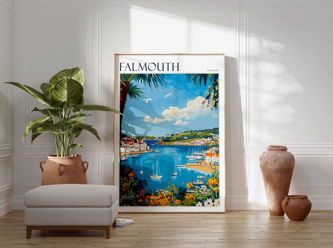 Falmouth Poster Cornwall Poster England Travel Poster Coastal Wall Art Uk Home Decor Falmouth Wall Decor Falmouth Wall Print Uk Art - Image 2