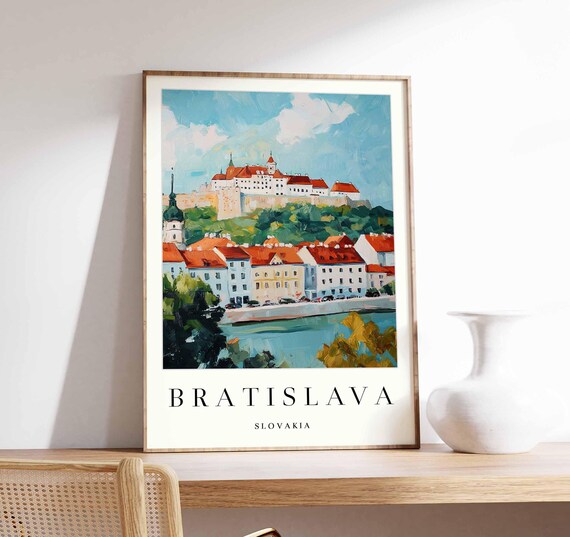 Bratislava Castle Hill Red Roofs River View Oil Style Poster