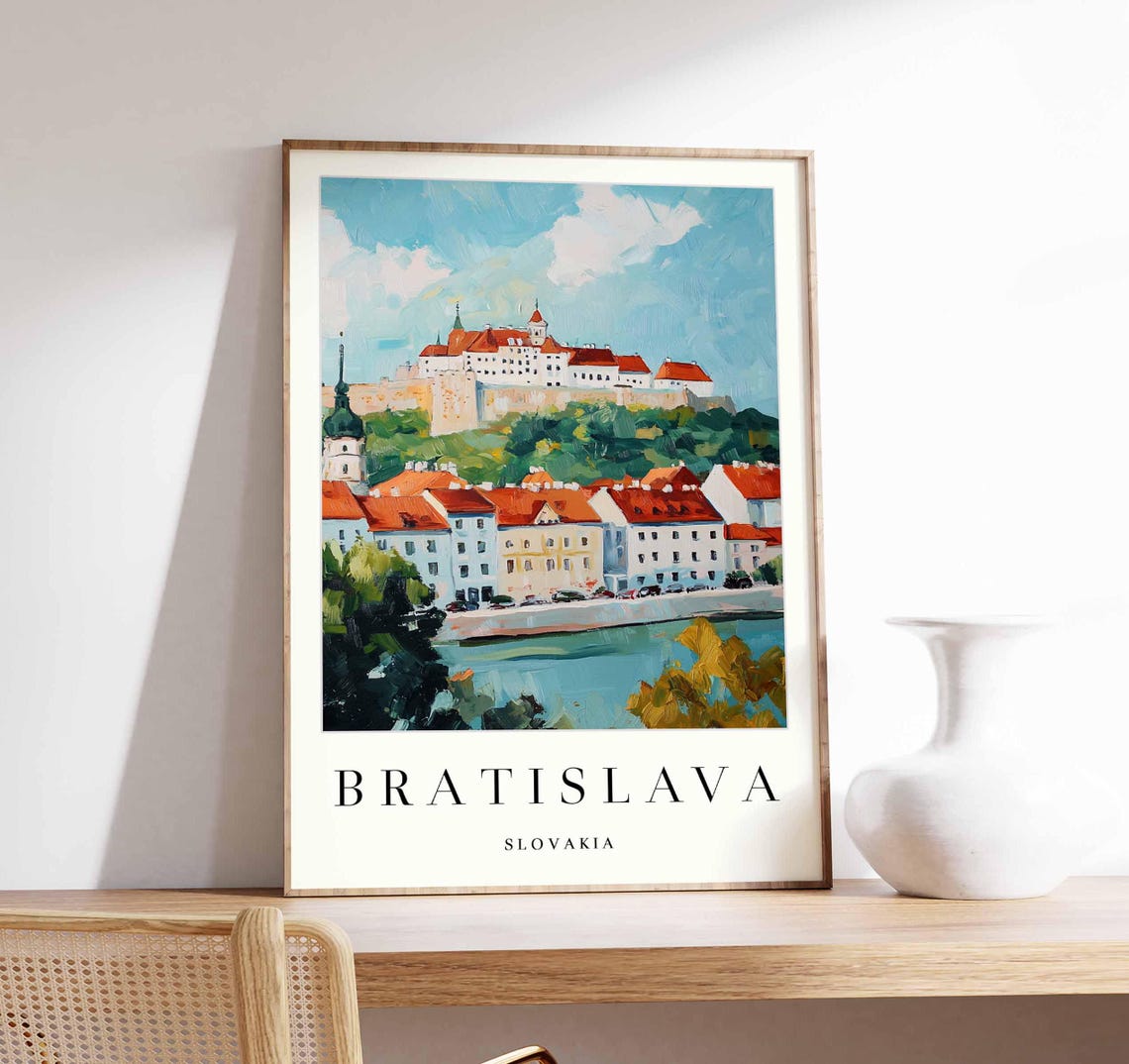 Bratislava Castle Hill Red Roofs River View Oil Style Poster