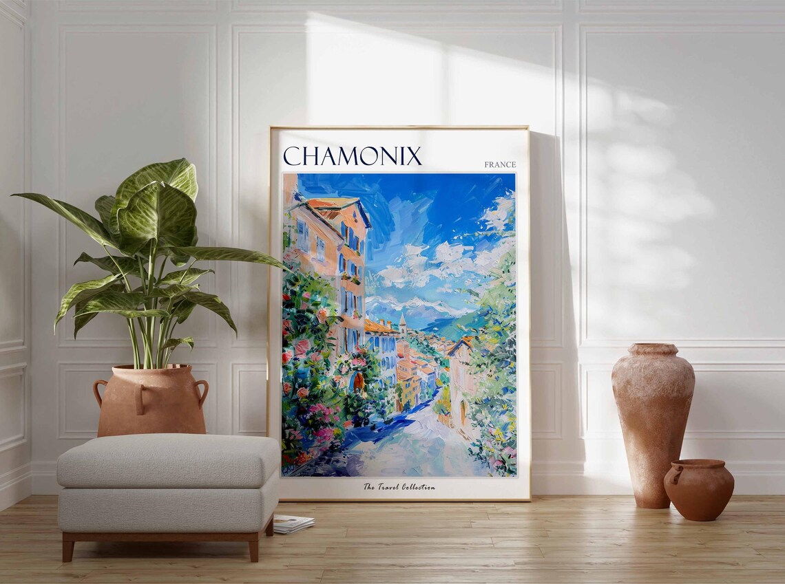 Chamonix France Alpine Street Snow Capped Mountains Travel Poster - Image 3