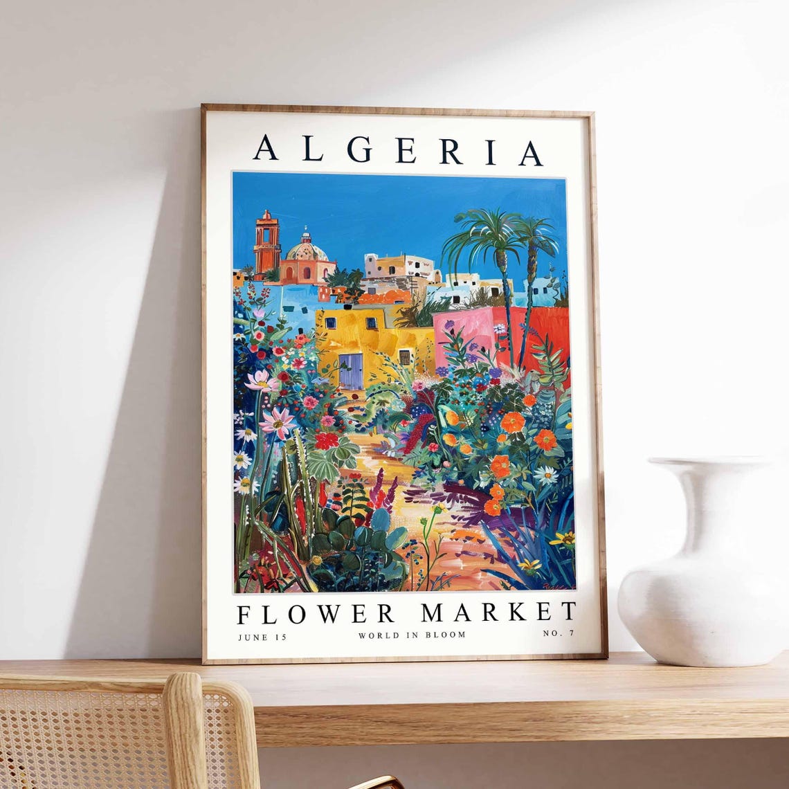 Algeria Old Town Minaret Wildflower Garden Bold Bloom Poster