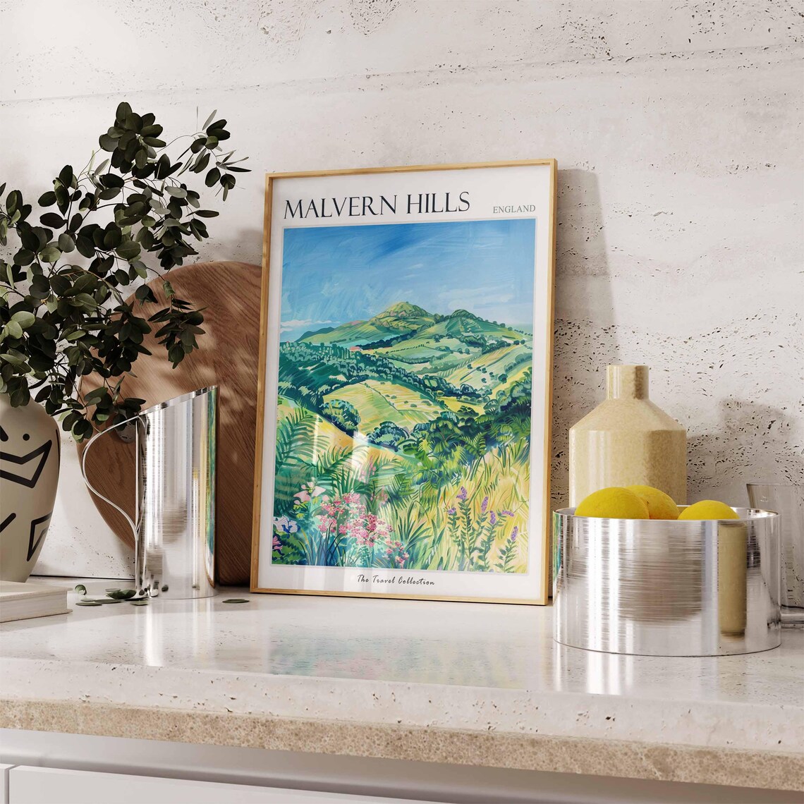 Malvern Hills England Rolling Green Hills Wildflower Painting Poster - Image 3