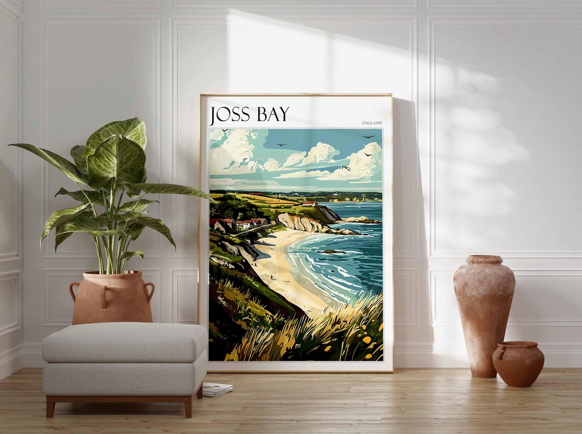 Joss Bay England Vintage Cliffside Path Above Beach Cove Poster - Image 3