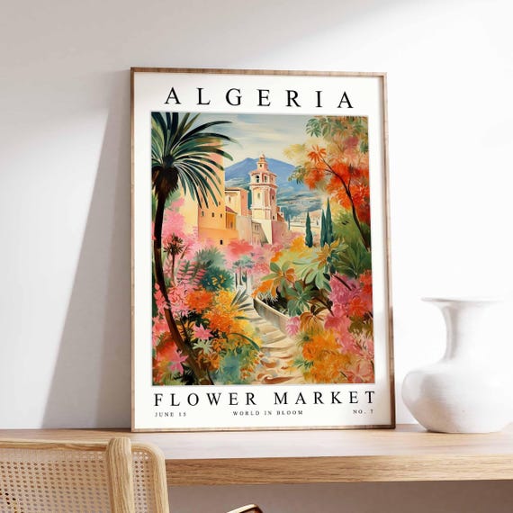 Algeria Flower Market Poster North Africa Print Algiers Floral Wall Art Colourful Botanical Decor Cultural Travel