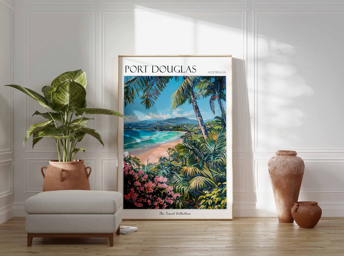Port Douglas Australia Tropical Beach Palms Flowers Queensland Travel Poster - Image 3