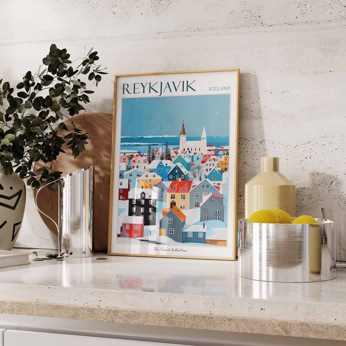 Reykjavik Iceland Snowy Colorful Houses Harbor Town Winter Poster - Image 2