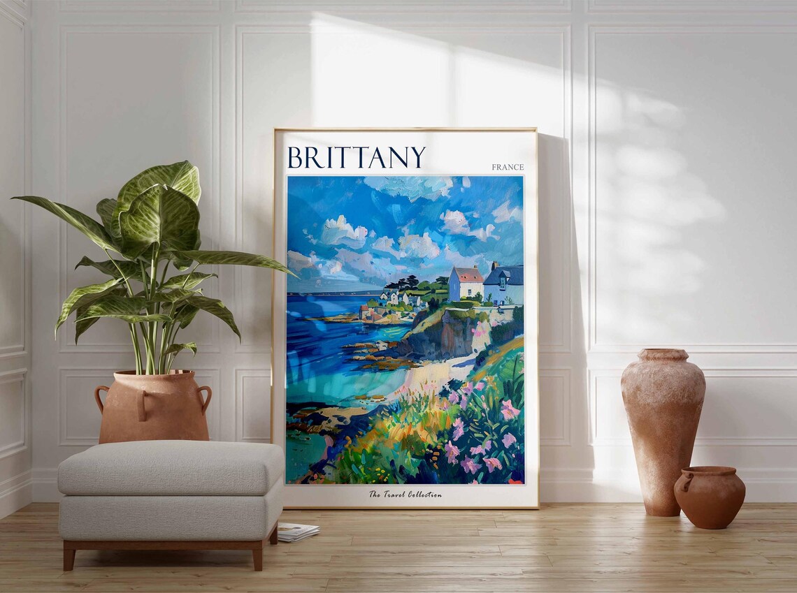 Brittany France Rocky Coast Village Colorful Painting Travel Poster - Image 2