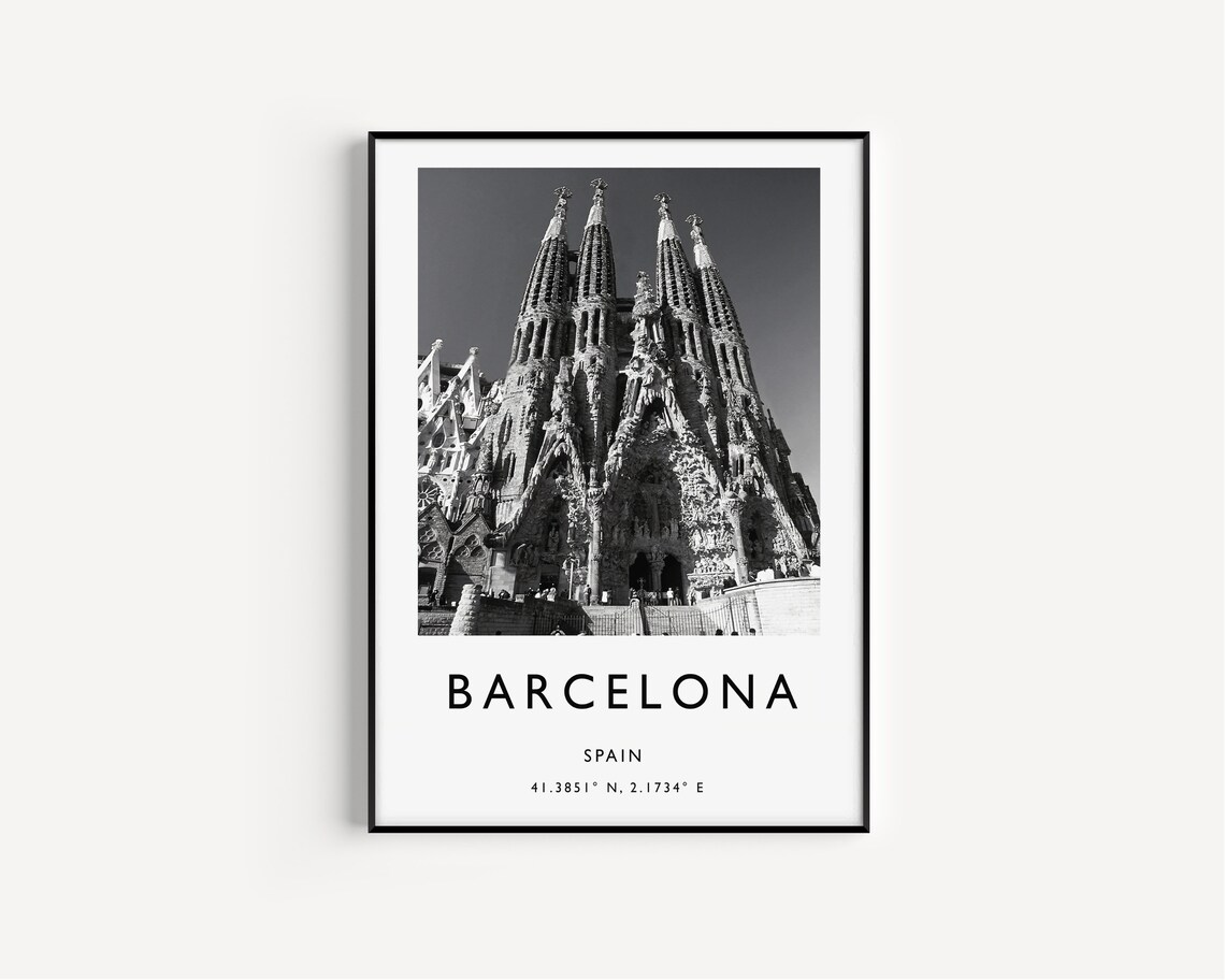 Barcelona Travel Poster, Black and White Spain Art - Image 3
