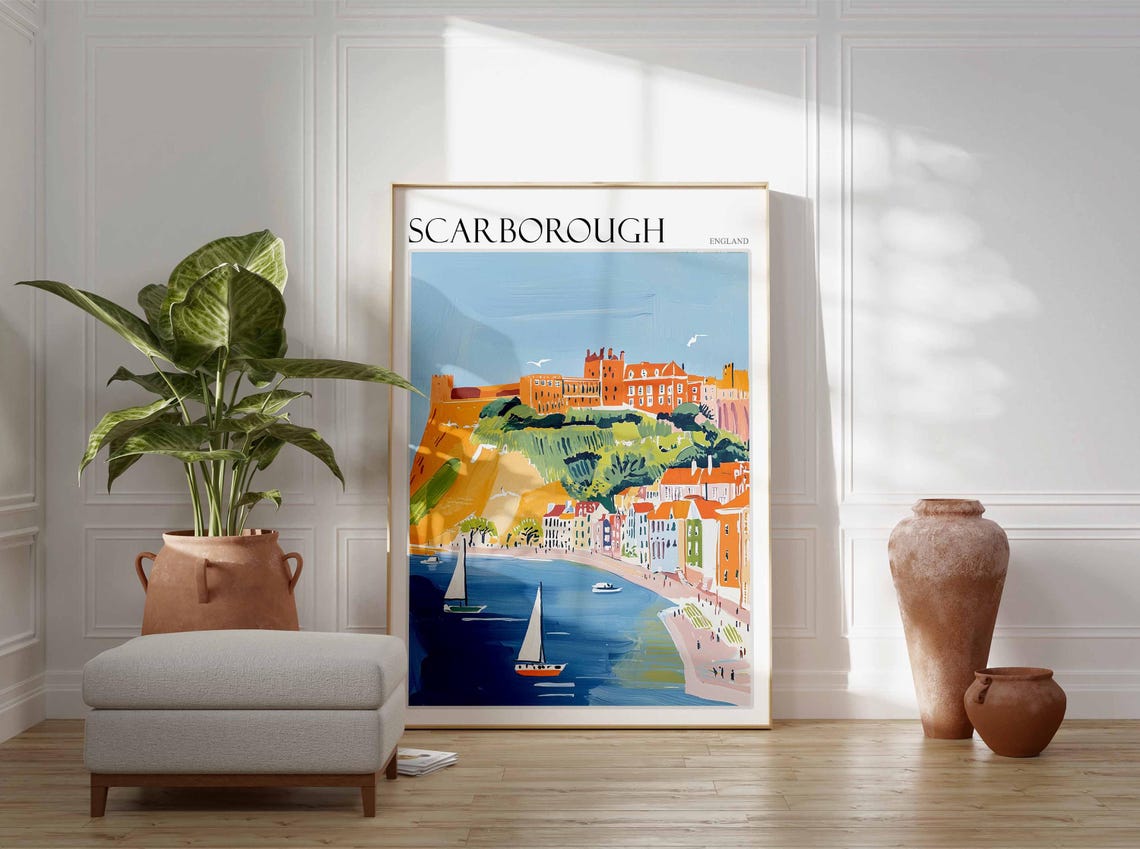 Scarborough Poster Uk Travel Poster Coastal Wall Art British Decor Uk Home Decor Scarborough Travel Decor Scarborough Wall Art Uk Art - Image 2