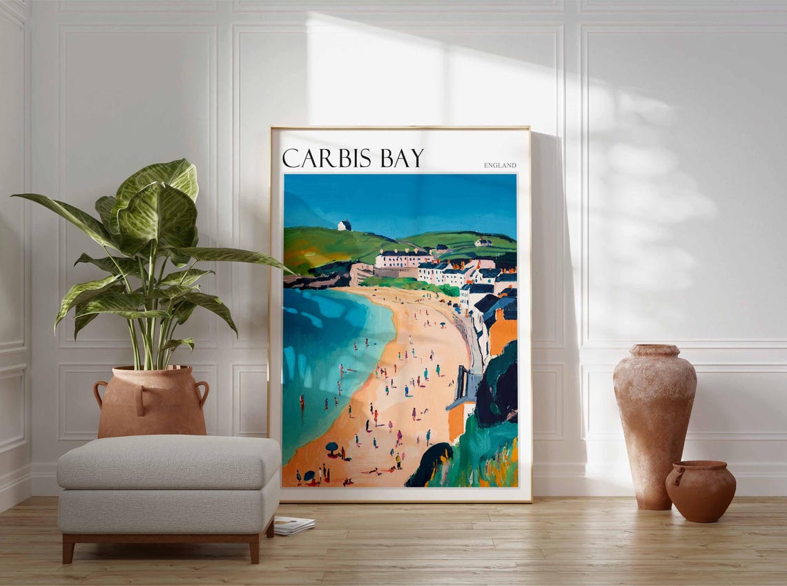 Carbis Bay England Sandy Beach Coastal Seaside Holiday Art Poster - Image 3