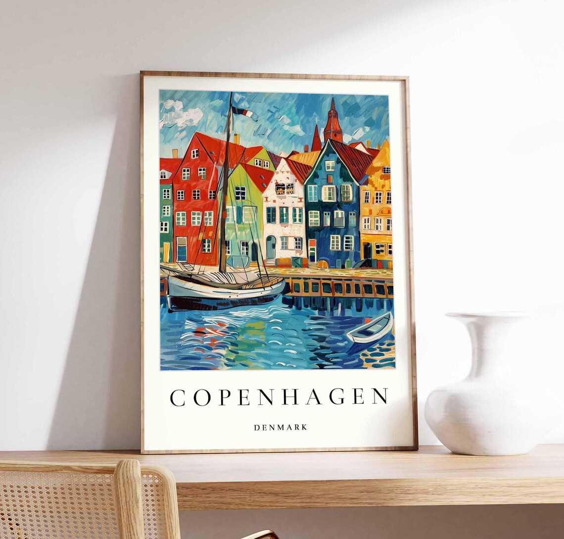 Copenhagen Denmark Nyhavn Harbor Sailboat Rainbow Houses Water Poster
