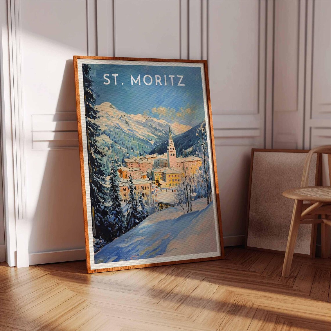 St. Moritz Switzerland Watercolor Church Tower View Alpine Poster - Image 3
