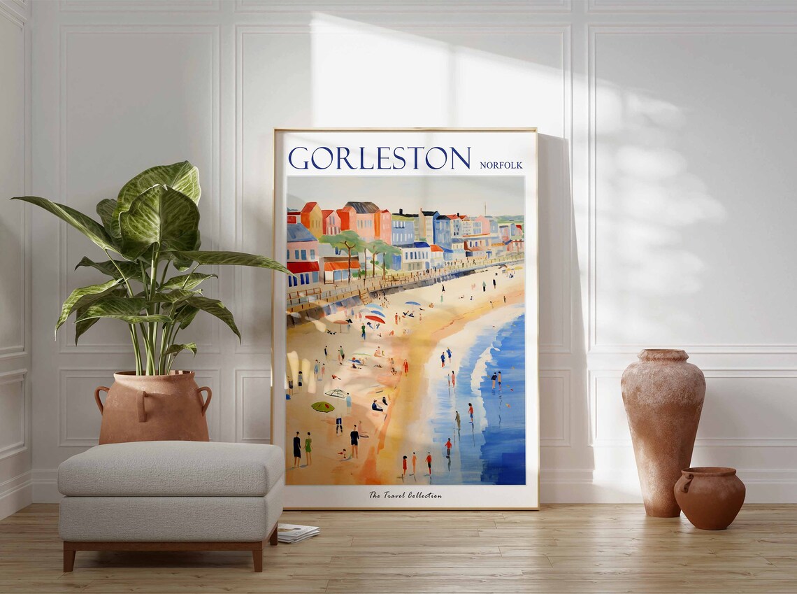 Gorleston Norfolk Beach Umbrellas Golden Sand Family Day Poster - Image 3