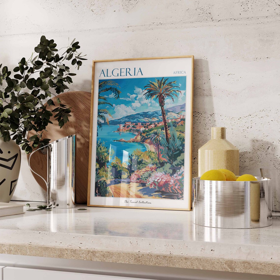 Algeria Africa Palm Framed Coastal Bay Town Sunny Travel Poster - Image 3