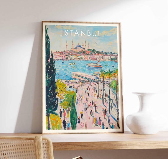 Istanbul Art Print Colorful Turkish Cityscape Travel Poster