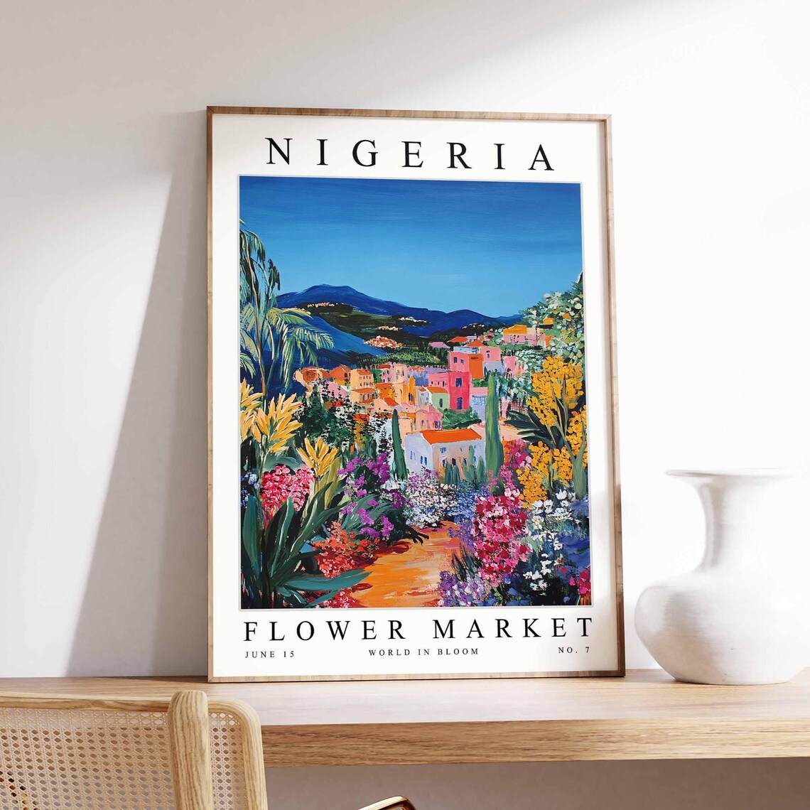 Nigeria Flower Market Village Street Colorful Gardens Poster