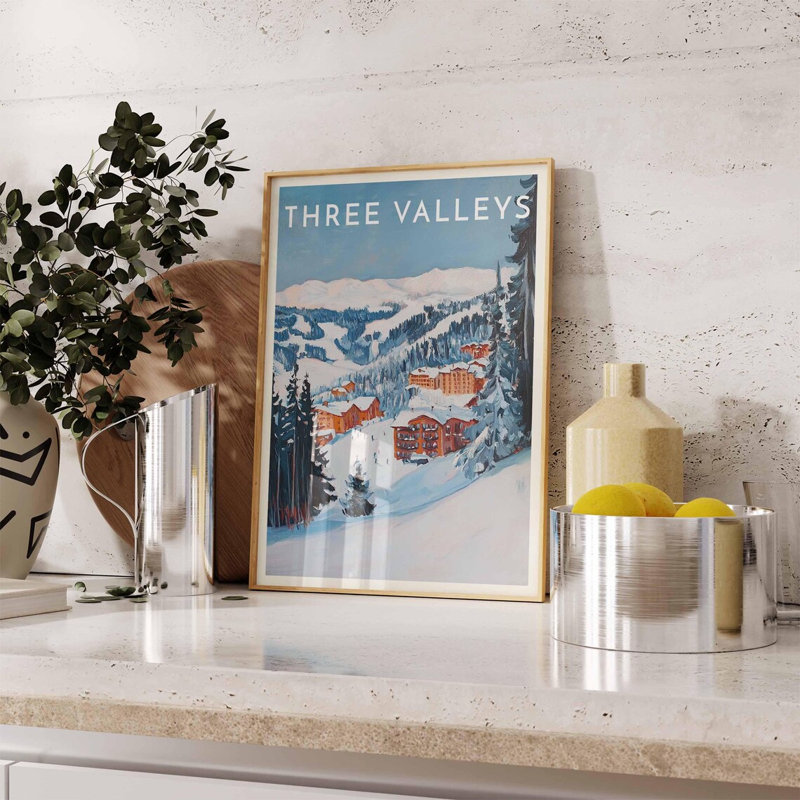 Three Valleys Red Roof Village Tucked Among Snowy Pines Poster - Image 2