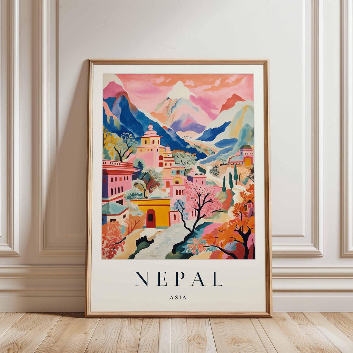 Nepal Asia Himalayan Mountain Village Colorful Travel Art Poster