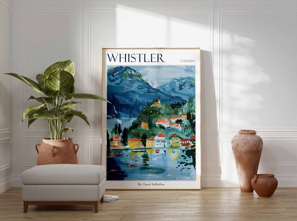 Whistler Canada Alpine Village Lake Mountain Painting Travel Poster - Image 3