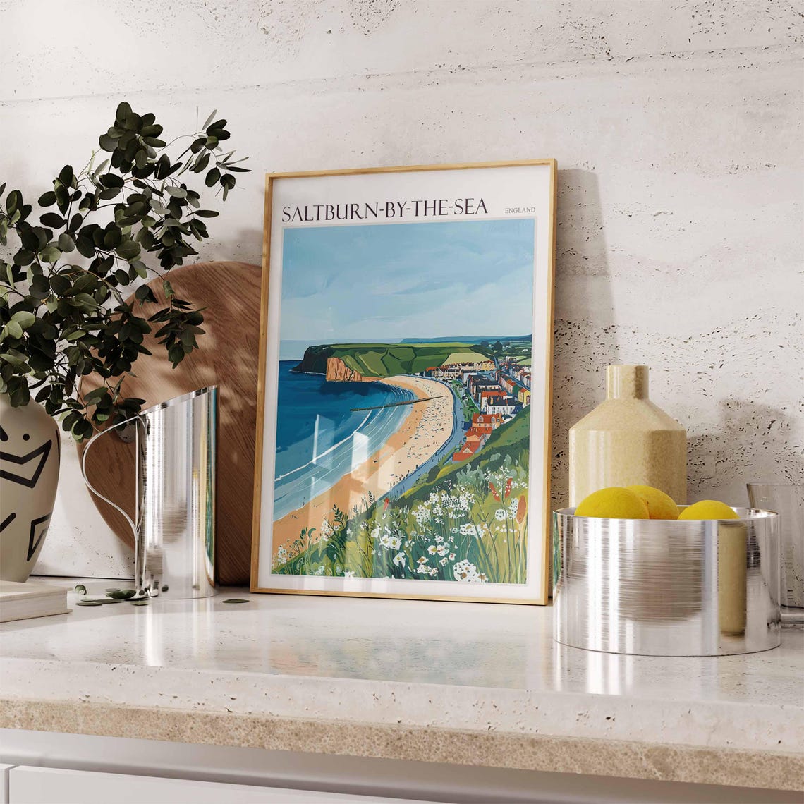 Saltburn-by-the-Sea England Cliffside Beach Wildflowers Travel Poster - Image 3