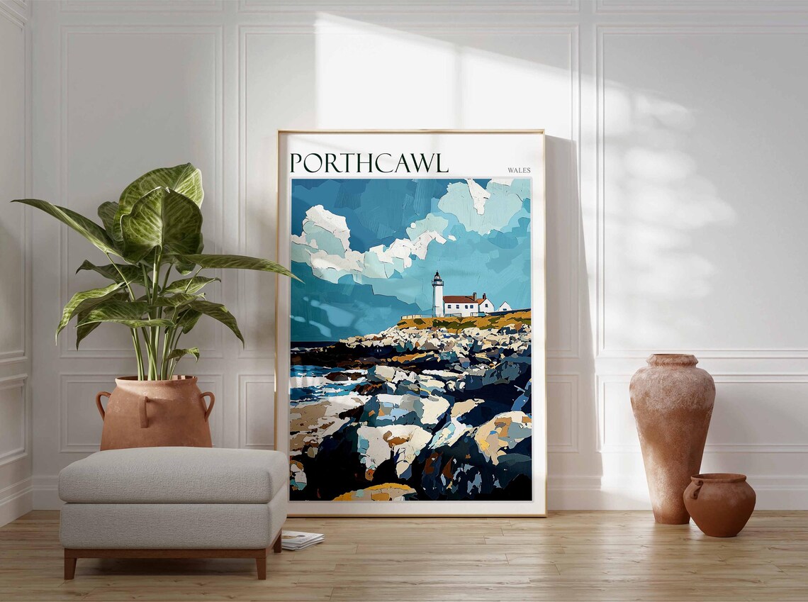 Porthcawl Wales Lighthouse Rocky Point Scene Vintage Travel Poster - Image 4